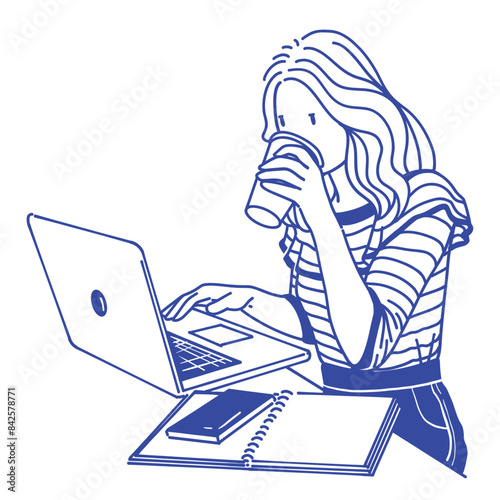 illustration Minimalist Line Art of a Woman Working