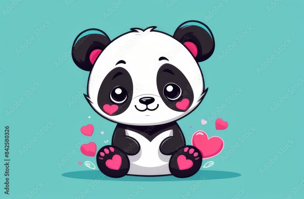 Cute cartoon panda with hearts Cute cartoon panda with hearts