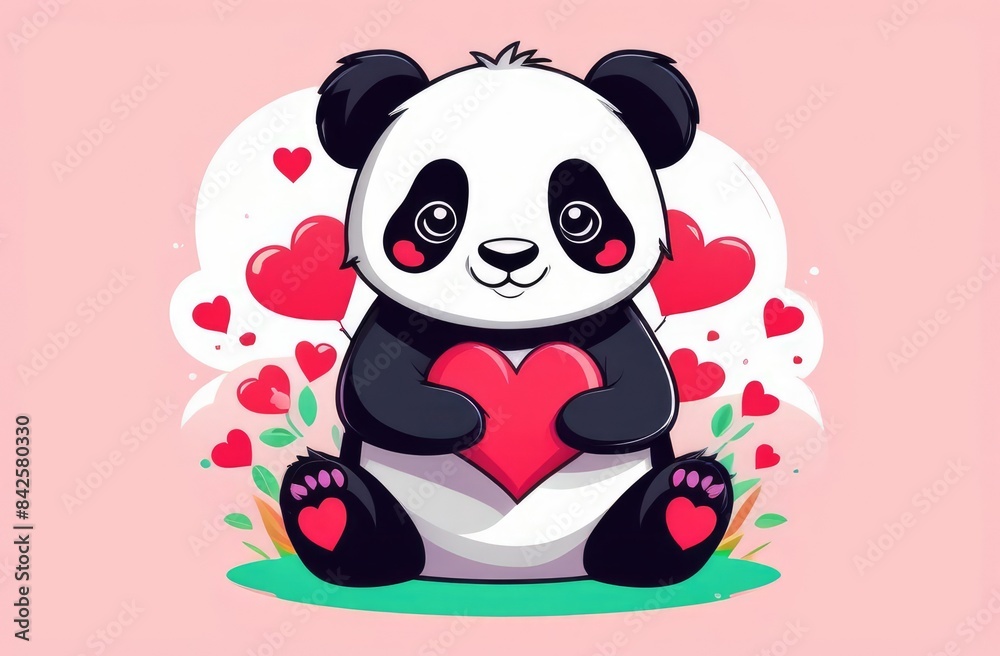 Cute cartoon panda with hearts Cute cartoon panda with hearts