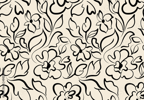 Abstract floral pattern. Leaves and flowers pattern.
