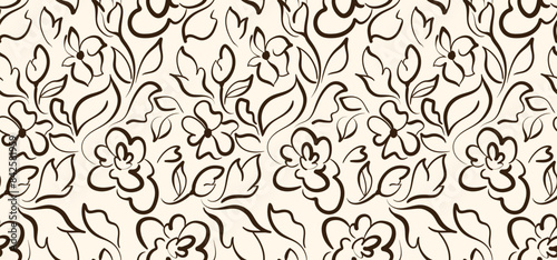 Seamless flower pattern. Line floral pattern. Textile print pattern