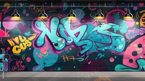 background with colorful graffiti and bold patterns with spotlight