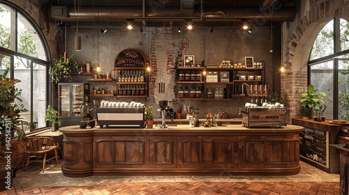 Interior design of cafe with wooden vintage style © Larysa