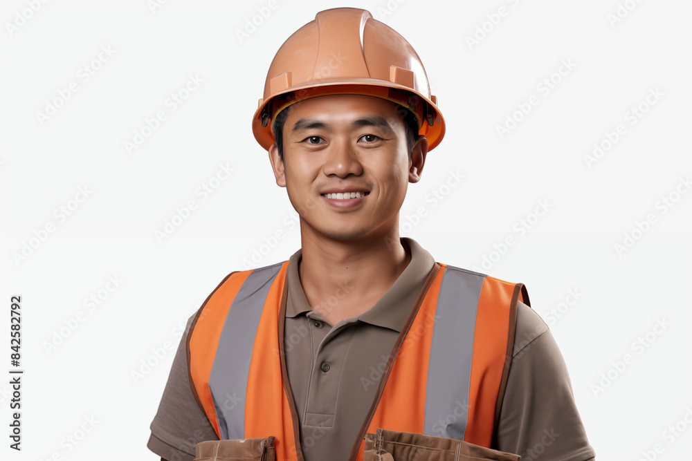 Smiling asian men bricklayer in work clothes on a white background. Mason at work. Job. Asian bricklayer. Image for graphic designer. Image for flyers. Construction company. AI
Smiling asian men bricklayer in work clothes on a white background. Mason at work. Job. Asian bricklayer. Image for graphic designer. Image for flyers. Construction company. AI