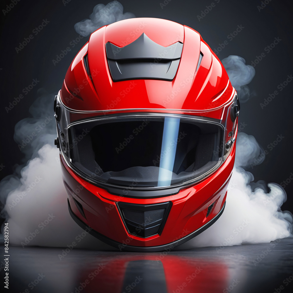 Red And Black Ventilated Motorcycle Full Face Racing Helmet On A Dark Isolated Background Surrounded By Smoke 300 PPI high resolution Product Photography Style Red And Black Ventilated Motorcycle Full Face Racing Helmet On A Dark Isolated Background Surrounded By Smoke 300 PPI high resolution Product Photography Style
