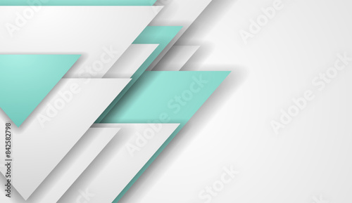 Mint and grey paper triangles abstract tech background. Vector geometry design