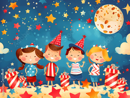 Whimsical Patriotic Characters for Event Flyer Background