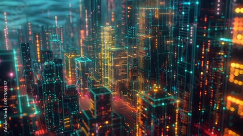 SaaS platforms visualized as futuristic skyscrapers in a digital city © phairot