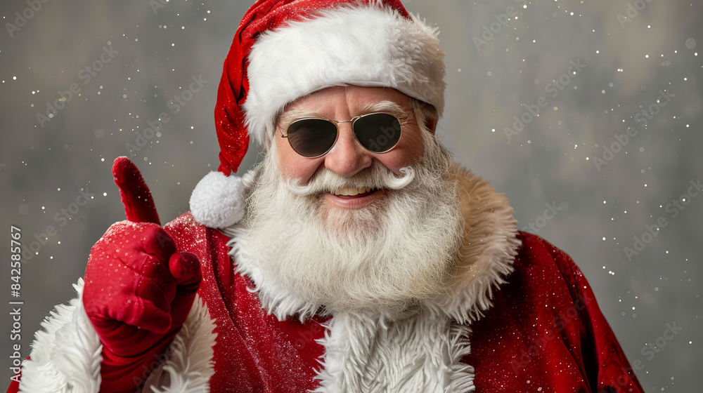 Cool Santa with Sunglasses - Santa Claus wearing sunglasses and pointing with a snowy background. Cool Santa with Sunglasses - Santa Claus wearing sunglasses and pointing with a snowy background.