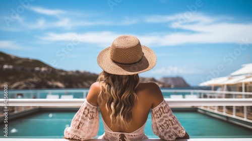 A woman wearing a straw hat sits on a boat in the water. The boat is near a dock and a large ship can be seen in the background. The woman is enjoying the view and the peacefulness of the scene © Naturalis
