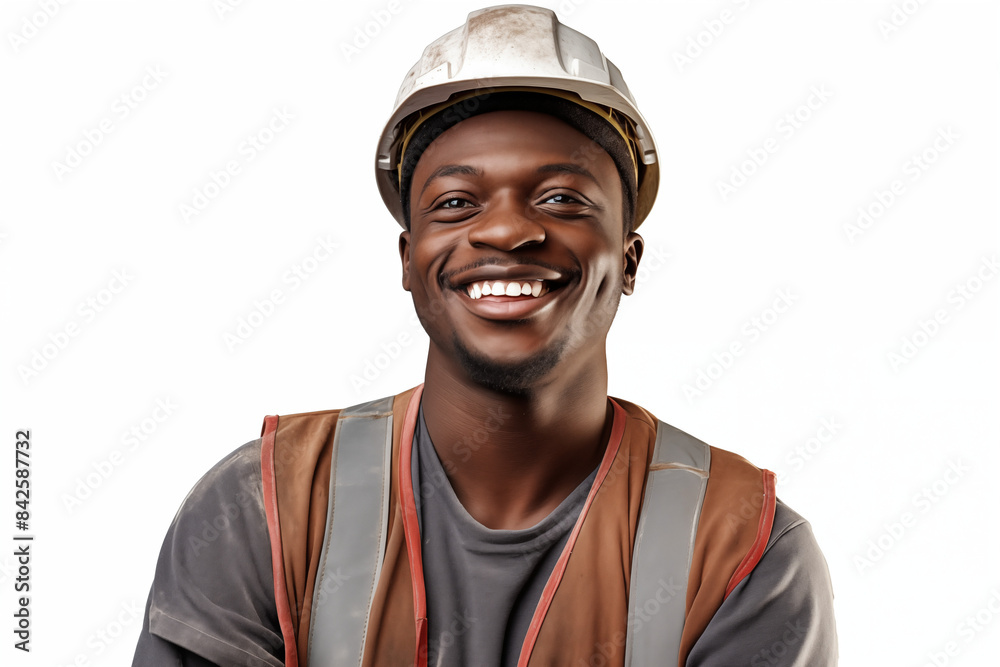 Smiling men bricklayer in work clothes on white background. Mason at work. Black men. African American man. Job. construction company. AI Smiling men bricklayer in work clothes on white background. Mason at work. Black men. African American man. Job. construction company. AI