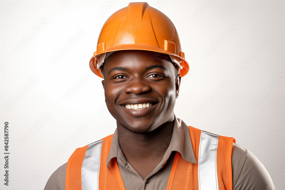 Smiling men bricklayer in work clothes on white background. Mason at work. Black men. African American man. Job. construction company. AI Smiling men bricklayer in work clothes on white background. Mason at work. Black men. African American man. Job. construction company. AI