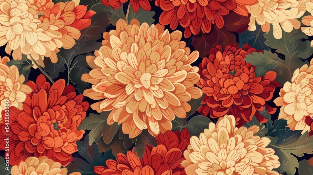 Pattern featuring chrysanthemum flowers Pattern featuring chrysanthemum flowers