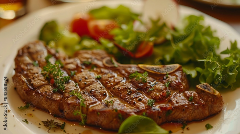 A plate of steak and fresh salad A plate of steak and fresh salad