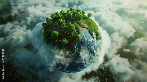 Earth covered in lush green foliage  symbolizing environmental consciousness and sustainability