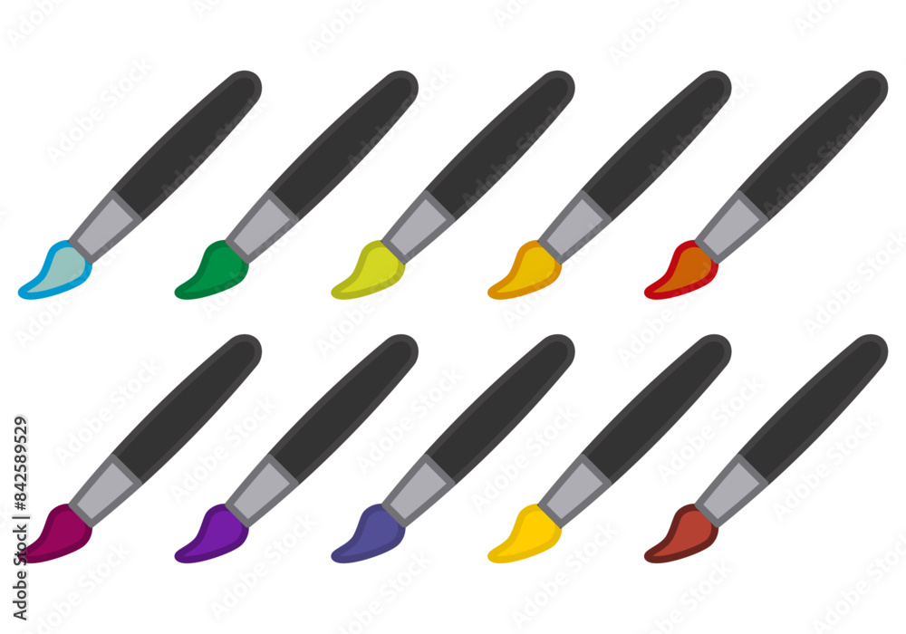 Hoja de iconos de pinceles con diferentes pinturas. Hoja de iconos de pinceles con diferentes pinturas.