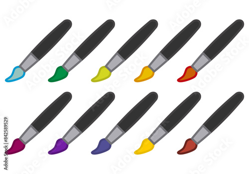 Hoja de iconos de pinceles con diferentes pinturas.