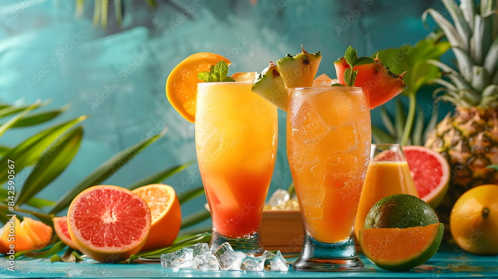 Tropical Fruit Cocktails Refreshing Summer Drinks Ice Tropical Fruit Cocktails Refreshing Summer Drinks Ice
