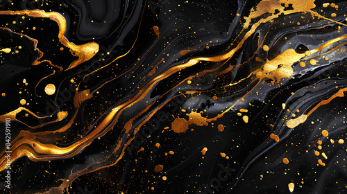 Wallpaper Mural Gold abstract black marble background art paint pattern ink texture watercolor white fluid wall. Abstract liquid gold design luxury wallpaper nature black brush oil modern paper splash painting water Torontodigital.ca