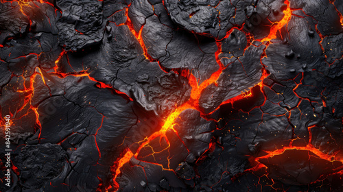 Red Lava Flow on Dark Gray Stone Background, Glowing Orange Lava Cracks Wallpaper Illustration, Lava dark background