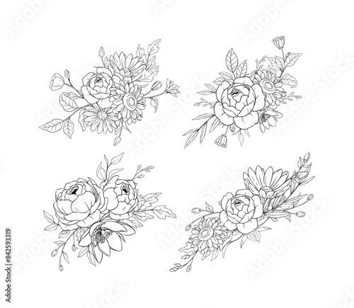 Hand Drawn Flower Bouquet Arrangement