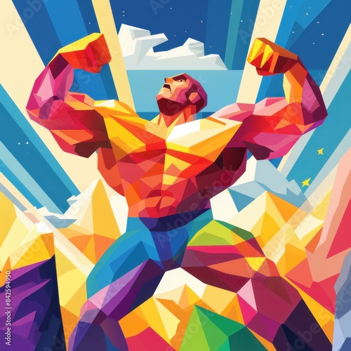 Abstract Illustration of Strong Superhero Flexing
