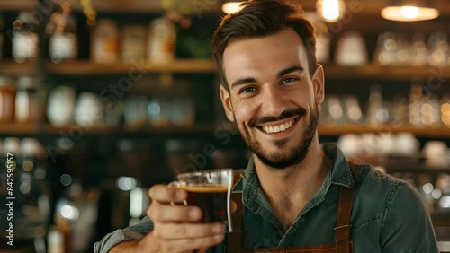 Smiling Barista Offering Coffee