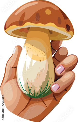 freshly picked porcini mushroom in hand photo