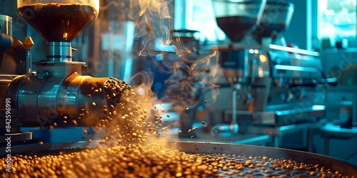 Creating Cinematic Shots of the Coffee Bean Roasting Process at Roastery Aesthetics. Concept Coffee Roasting, Cinematic Shots, Roastery Aesthetics, Behind the Scenes, Colorful Atmosphere