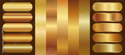 Gold texture gradient background big vector set. Metallic design for frames, banners and labels