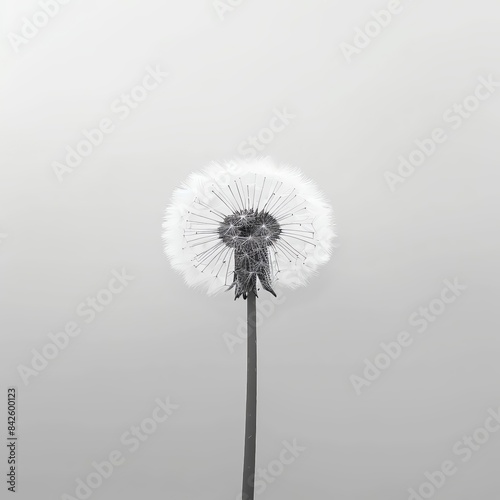 Single dandelion  macro  soft focus  monochrome for a tranquil minimalist wallpaper