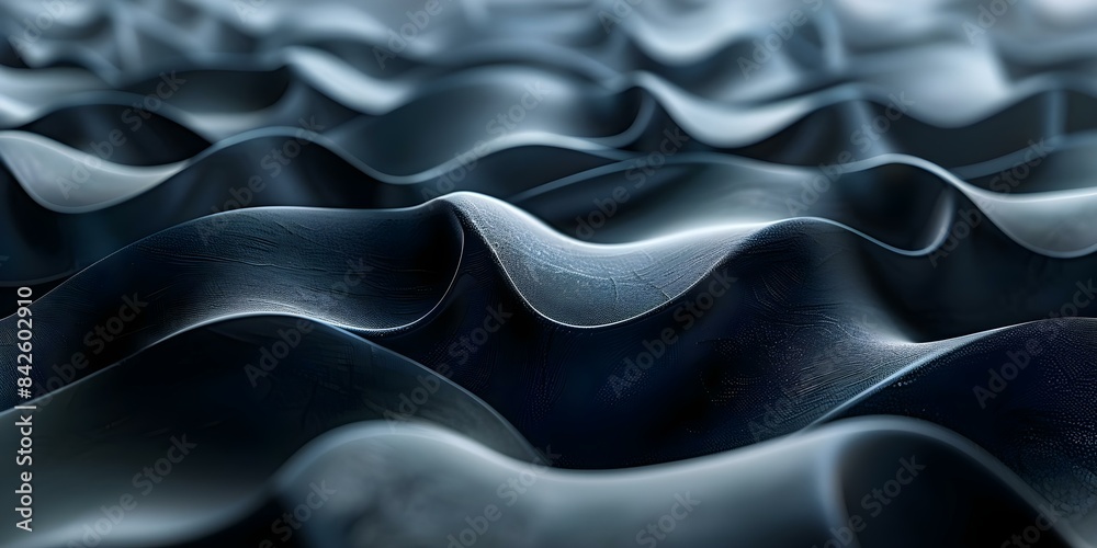 Obraz premium Smooth curves of dark 3D waves in shades of gray and black. Concept 3D Waves, Curves, Gray, Black, Shades