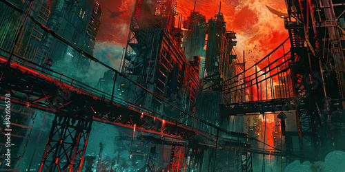 Metal Metropolis: The Steel Heart of the Wasteland - A metropolis teeming with life, where the clang of metal and the hum of machinery echo through the streets