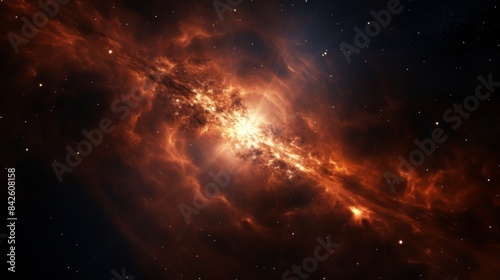 A bright orange explosion in space with a large planet in the center. The explosion is surrounded by a cloud of fire and smoke