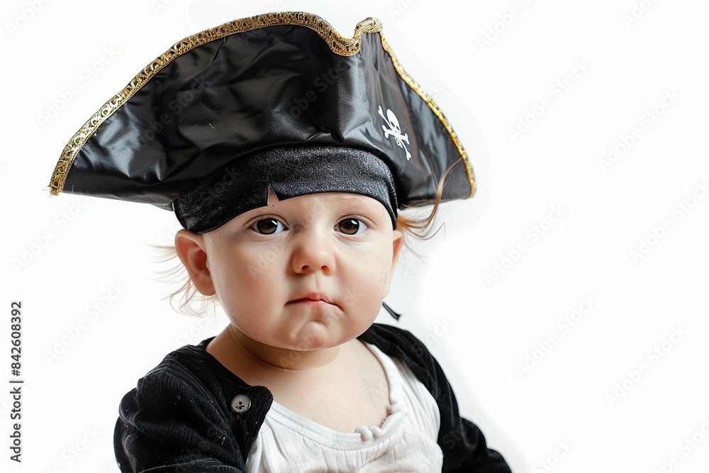 A baby wearing a pirate hat A baby wearing a pirate hat
