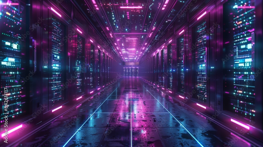 a sciencefiction imagery of storage boxes and containers, business venture, fintech company, black, blue and purple colors, dark lighting, wide view a sciencefiction imagery of storage boxes and containers, business venture, fintech company, black, blue and purple colors, dark lighting, wide view