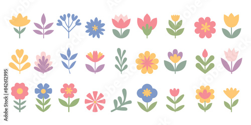 Set of hand drawn flowers and branch. Floral poster, invite. Vector arrangements for greeting card or invitation design