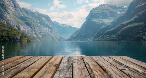 Wooden Dock Overlooking Calm Mountain Lake in Norway