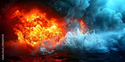 Underwater gas pipeline explosion causes environmental damage and climate risks. Concept Underwater Gas Pipeline, Environmental Damage, Climate Risks, Gas Leak Response, Marine Ecosystem Protection