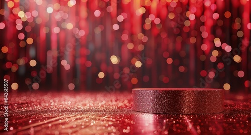 Red And Gold Glitter Background With A Circular Platform