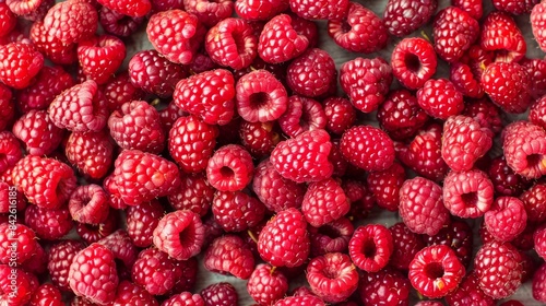 Fresh juicy raspberries in a close-up view