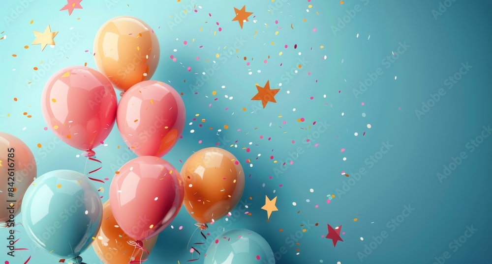 Colorful Balloons Floating Against Blue Background Colorful Balloons Floating Against Blue Background