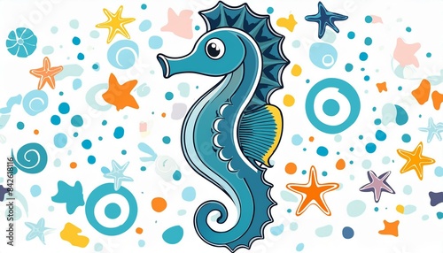 Whimsical Seahorse Illustration on White Background for Kids