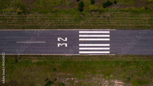 Vertical view of the landing strip 32 in small airport