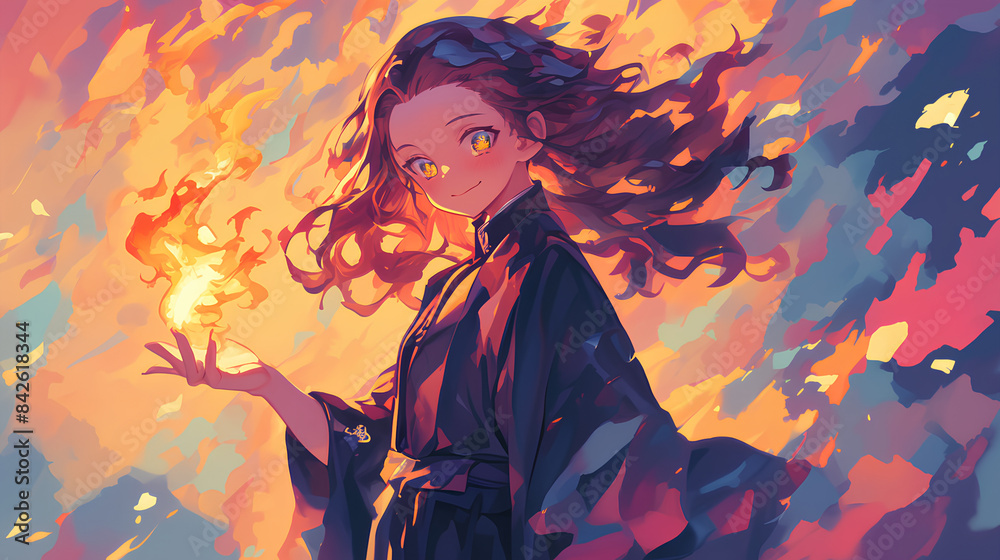 a girl is practicing learning fire magic a girl is practicing learning fire magic