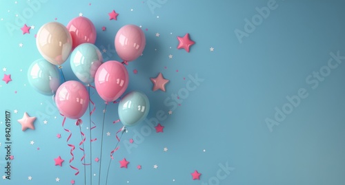 Colorful Balloons Floating Against Blue Background
