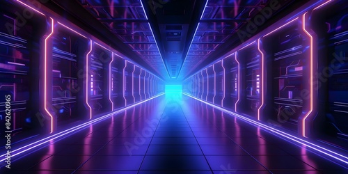 Futuristic Data Center Cyber Neon clipart for secure network server projects. Concept Futuristic Technology, Data Centers, Cyber Security, Neon Lights, Clipart Assets