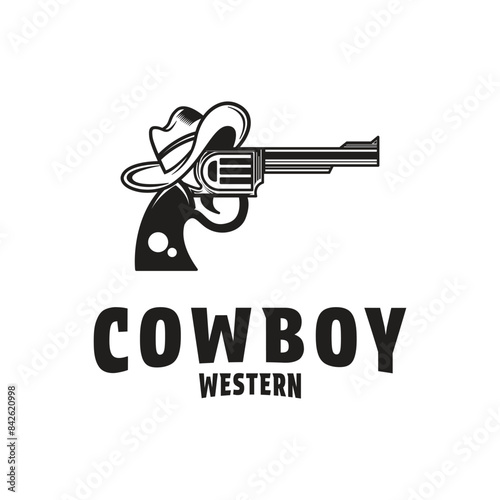 cowboy gun logo design vector vintage retro style