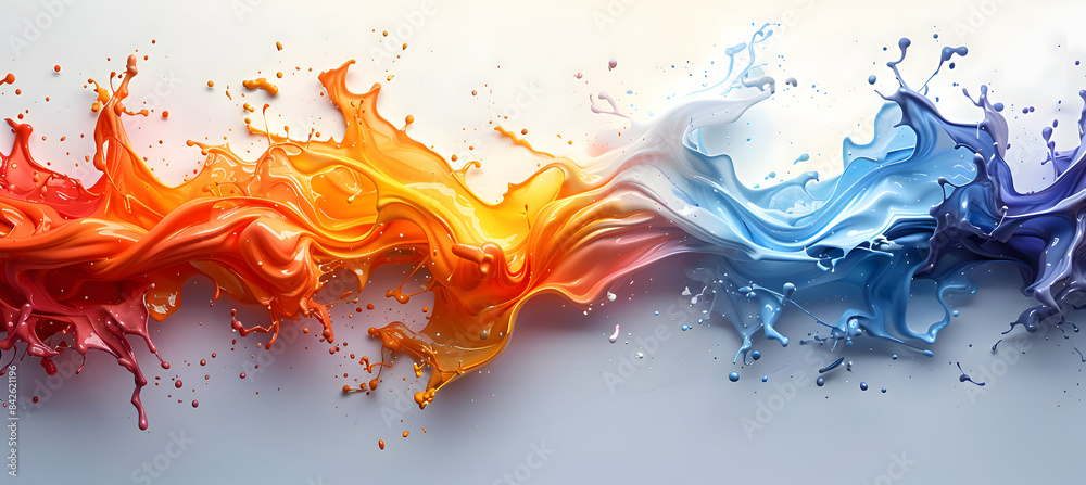 Artistic and energetic splatters of vibrant colors against a clean, white backdrop, creating a dynamic burst captured Artistic and energetic splatters of vibrant colors against a clean, white backdrop, creating a dynamic burst captured