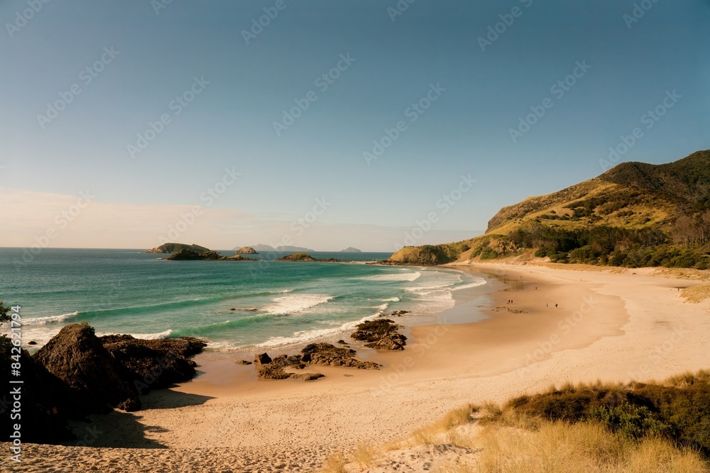 Waves hit the rocky beach
